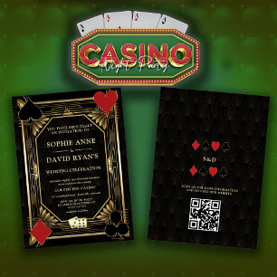 Convites Arte Deco Glam Casino QR Code Poker Casamento 
