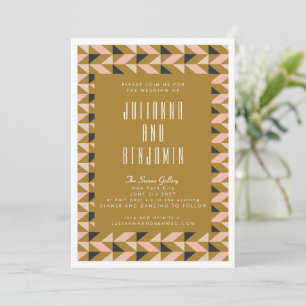 Convites Arte Deco Moderna Casamento Preto Bege Dourado