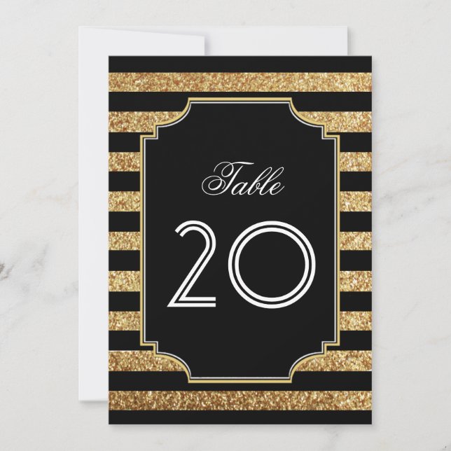 Convites Arte Deco Números de Mesa Brilho Dourado Anos 1920 (Frente)