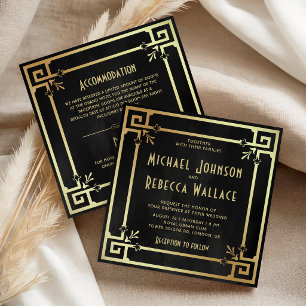Convites Arte Deco Ouro Preto Tudo em Um Casamento