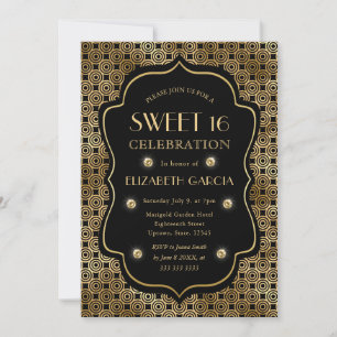 Convites Arte Deco Preto e Dourado Quadro Antigo Sweet 16