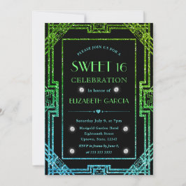 Convites Arte Deco Quadro Brilho Azul e Verde Doce 16