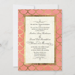 Convites Arte Deco Shell Padrão Dourado Casamento de Aquare