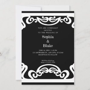 Convites Arte Deco Simples Preto e Branco para Casamento