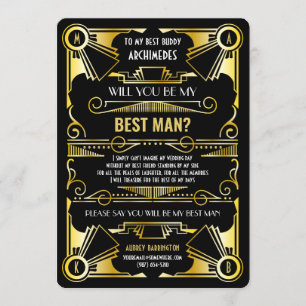 Convites Arte Deco Você Será Meu Melhor Homem Dourado E Neg