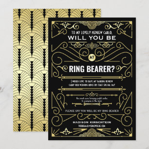 Convites Arte Deco Você Será Meu Ring Bearer Dourado Negro