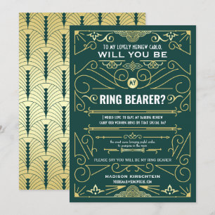 Convites Arte Deco Você Será Meu Ring Bearer Verde Dourad