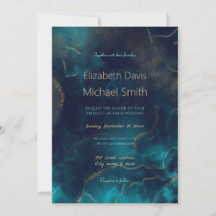 Convites Arte Dourada a álcool Azul Profundo Mar Azul