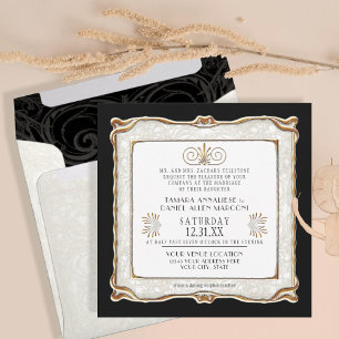 Convites Arte Elegante Deco Dourado Nouveau Gatsby Casament
