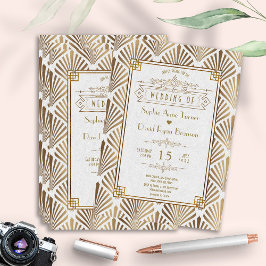 Convites Arte Elegante Deco White Dourada Gatsby 20 Casamen