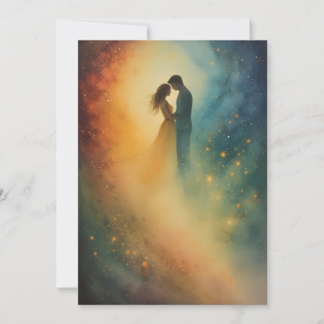 Convites Arte em Aquarela Abraço Celestial, Casal (Frente)