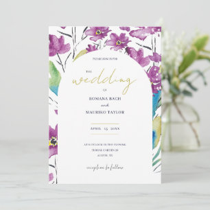 Convites Arte em Aquarela de Flores Silvestres Violeta Turq