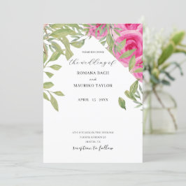 Convites Arte em Aquarela de Rosas Pink Boho Elegante