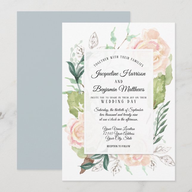 Convites Arte em Aquarela Elegante com Tom Pastel Flor de R (Frente/Verso)