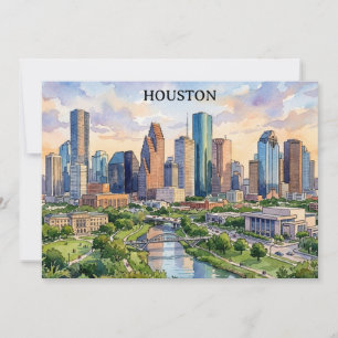 Convites Arte em Aquarela Retro Houston Texas