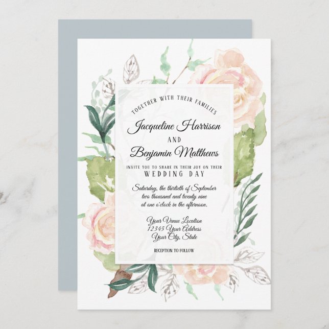 Convites Arte em Aquarela Sofisticada com Tom Pastel Flor d (Frente/Verso)