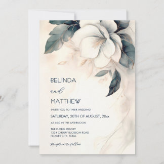 Convites Arte fina Flor 3D Azul Marfim Casamento Casual