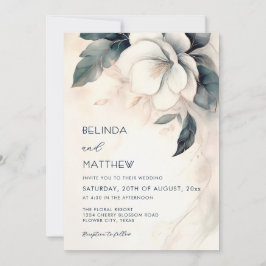 Convites Arte fina Flor 3D Azul Marfim Casamento Casual