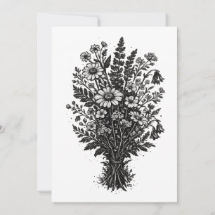 Convites Arte floral botânica linocut de flores silvestres 