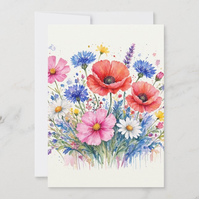 Convites Arte Floral de Buquê de Prado de Flores Silvestres (Frente)