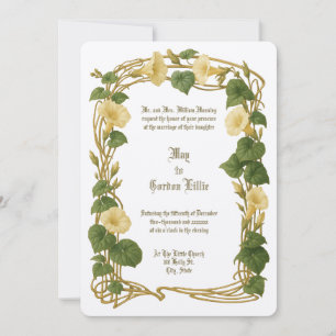 Convites Arte Floral Elegante Art Nouveau Borda Casamento