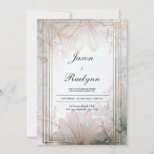 Convites Arte Floral Etérea em Linhas Dourado Rosa Casament