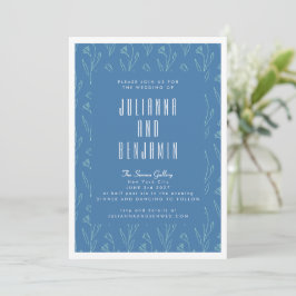 Convites Arte Floral Modern Boho Desenho Casamento Azul