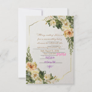 Convites Arte floral pastel com TWIGS NEVES BABY GIRK SHOWE