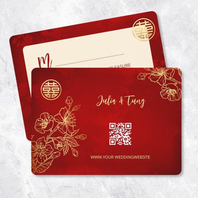 Convites Arte Floral RSVP Casamento Chinês (Criador carregado)