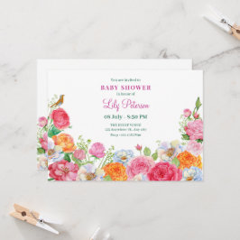 Convites Arte Flores Rosas chá de bebê
