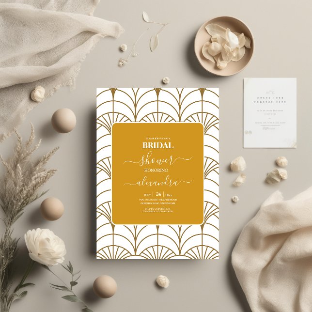 Convites Arte Geométrica Deco Branco Dourado Gatsby Bridal (Criador carregado)