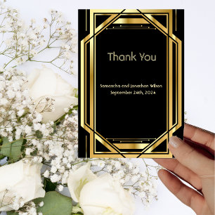 Convites Arte Glamorosa Deco Dourada Vintage Negra Obrigado