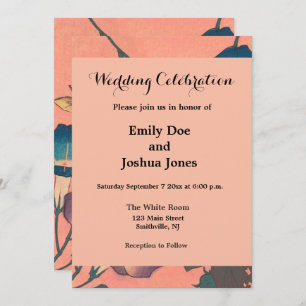 Convites Arte Hokusai Clássica de Flor Rosa