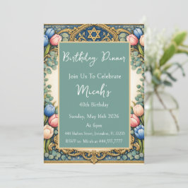 Convites Arte Ketubah Tulipas Vintage Azul Rosa Floral Retr