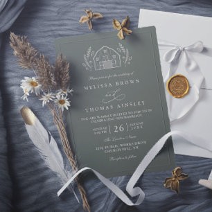 Convites Arte Linear Celebração de Casamento Rústica em Ver