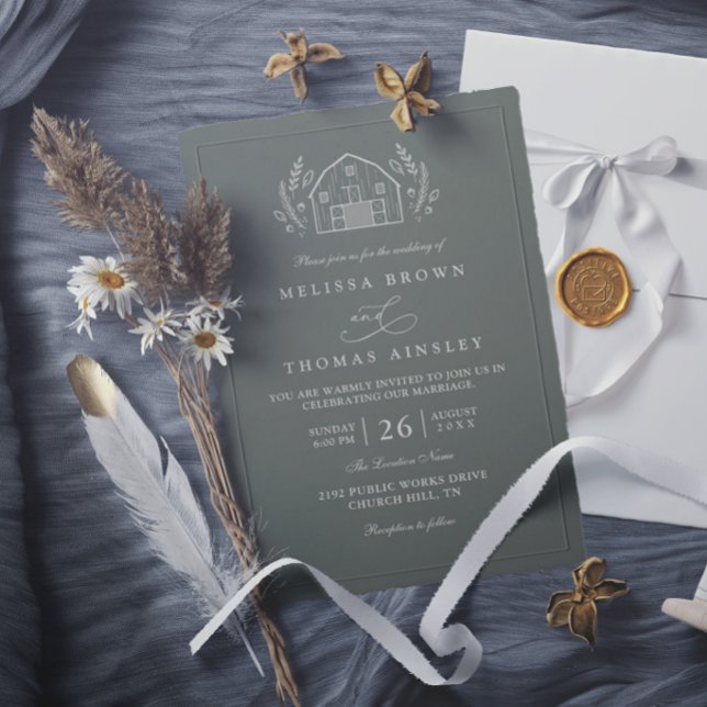 Convites Arte Linear Celebração de Casamento Rústica em Ver (Criador carregado)