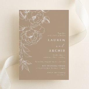 Convites Arte Linear Floral Casamento Elegante