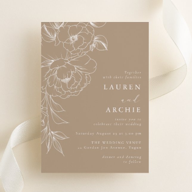 Convites Arte Linear Floral Casamento Elegante (Criador carregado)
