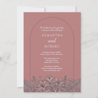 Convites Arte Linear Floral Casamento Rosa Poeirento