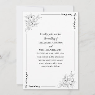 Convites Arte Linear Floral Elegante Casamento Minimalista