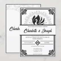 Arte Moderna Deco Swan Casamento Negro e Branco