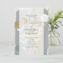 Convites Arte moderna minimalista dourada e cinza Casamento