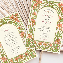 Convites Arte Nouveau Coral Lily Casamento Arquitetônico