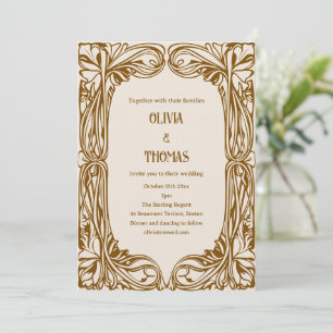 Convites Arte Nova Antiga Casamento Marrom Ornate 