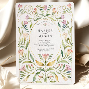 Convites Arte Nova Fantasia Freesias Boda Dourada