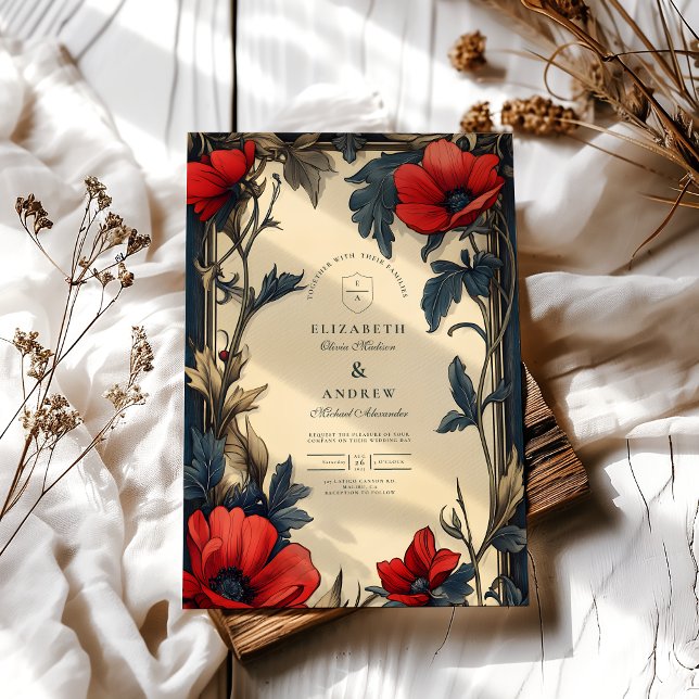 Convites Arte Nova Floral Decorativa para Casamento (Criador carregado)