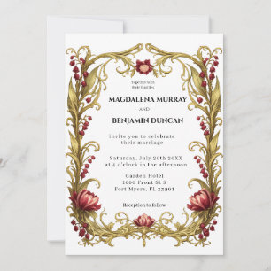 Convites Arte Nova Moldura Floral Dourada Casamento Românti