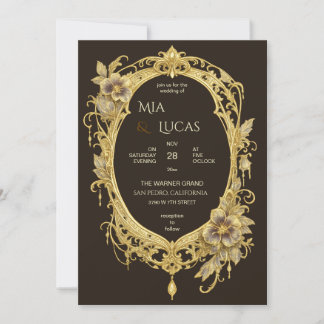 Convites Arte Nova Moldura Floral Ouro Luxo casamento