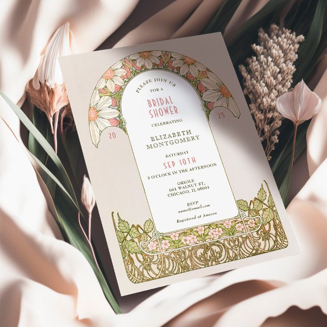 Convites Arte Nova para Chá de Noiva com Margaridas Rosa Em (Criador carregado)