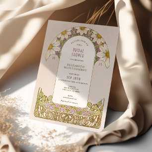 Convites Arte Nova para Chá de Noiva com Margaridas Roxas d